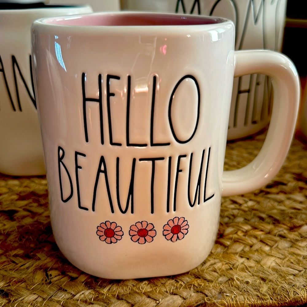 Rae Dunn coffee cup mug, white used but in good condition hello beautiful.